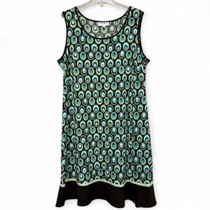 Studio I Brown Floral Fit & Flare Dress 18W Blue Sage